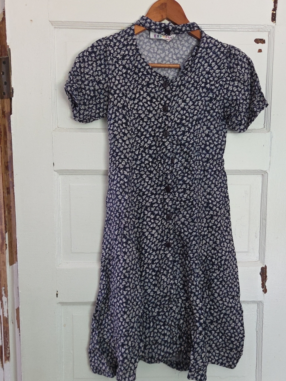Express Navy Blue Floral Button-Front Kids Dress